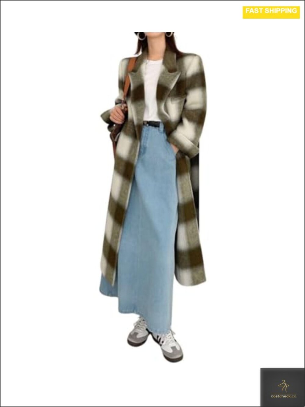 Women's Plaid Wool Pea Coat Double Breasted Long Overcoat